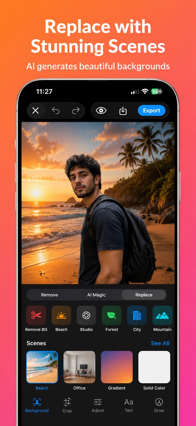 BG Remover App Store screenshot: new scenes