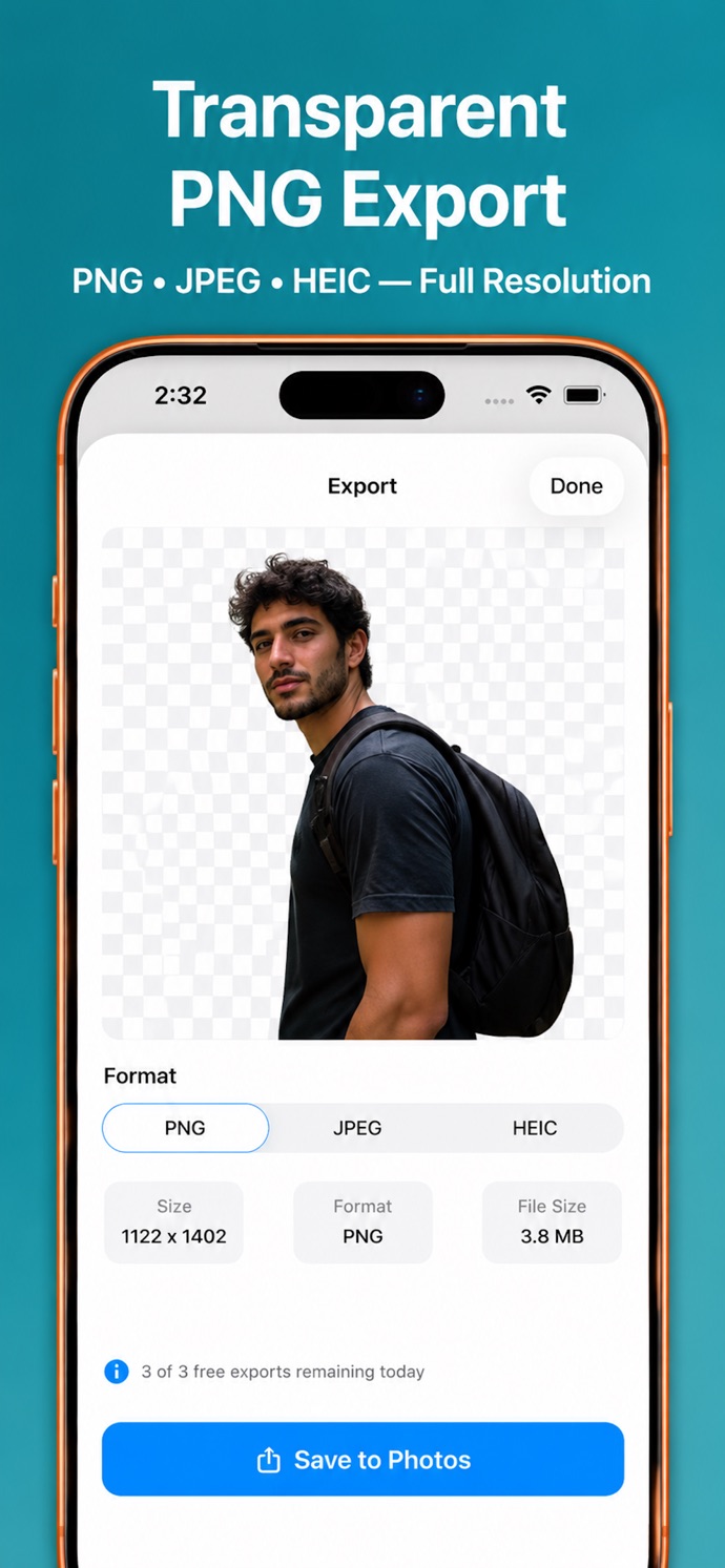 BG Remover App Store screenshot: export options