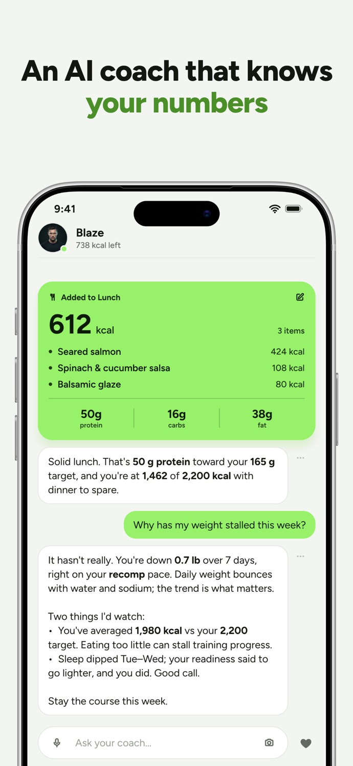 Vitalume App Store screenshot: AI coach grounded in your numbers